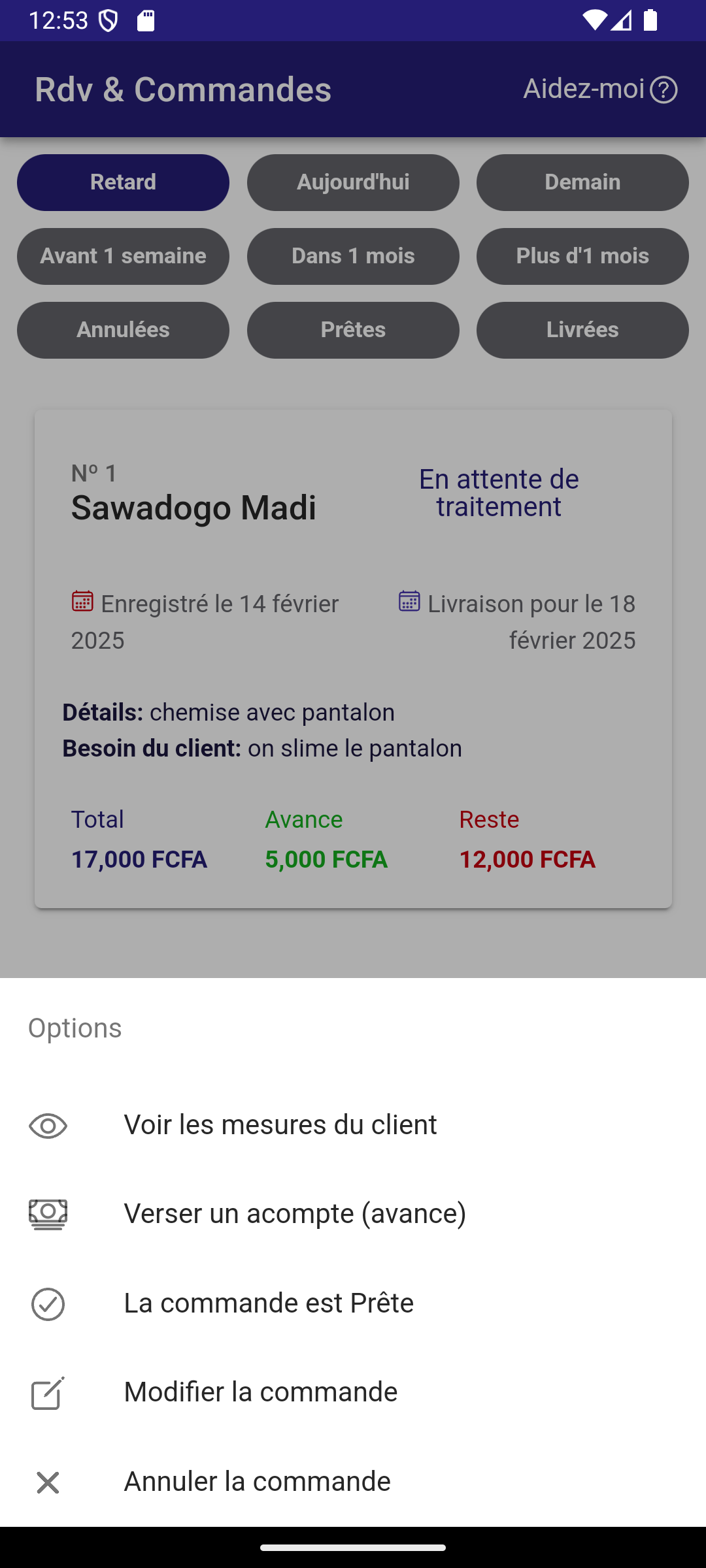 Écran pour la synchronisation